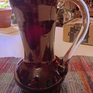 Elegant Deep Amethyst Han Blown Glass Pitcher